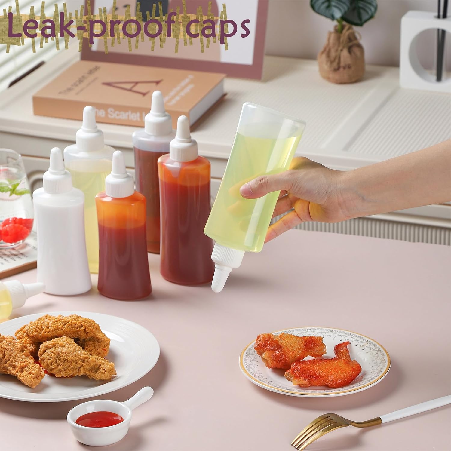 6 Pack Squeeze Bottles for Sauces Condiment Squeeze Bottles for Salad Dressing Ketchup Oil Liquids 180ml/6oz Plastic Squirt Bottle