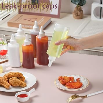 6 Pack Squeeze Bottles for Sauces Condiment Squeeze Bottles for Salad Dressing Ketchup Oil Liquids 280ml/10oz Plastic Squirt Bottle