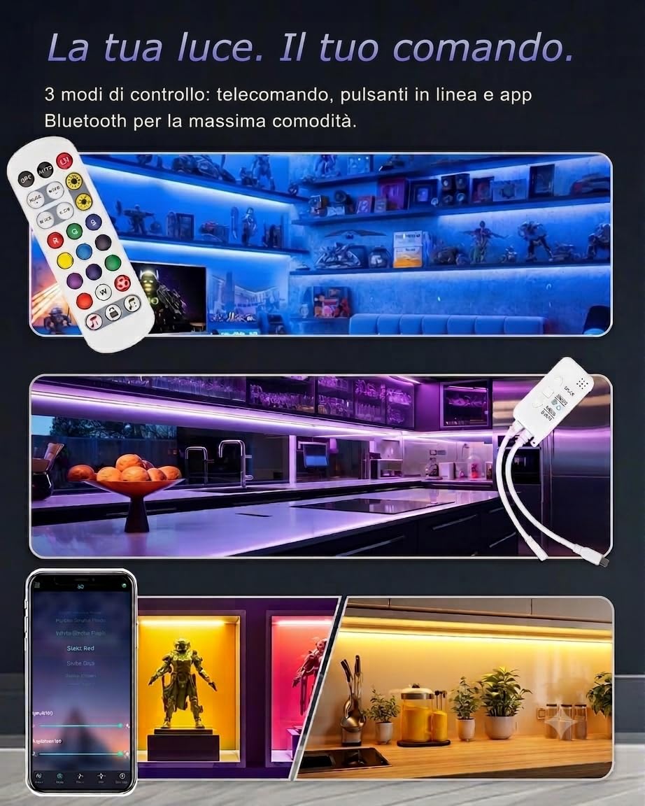 Cefrank Illuminazione armadio RGB 4 x 30 cm Kit barra luminosa a LED RGB collegabile per vetrina, Smart App e telecomando, Sincronizzazione musicale, Modalità scena, Multi-colori