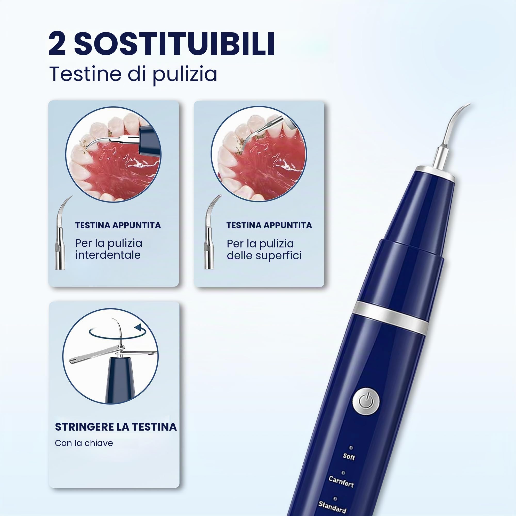 HOKIN Pulizia Denti Tartaro Ablatore Kit - Igiene Dentale per Placca e Tartaro Rimozione Sbiancamento Denti kit con specchietto dentista, per Cura Orale Domestico Rimozione, Placa (blu)