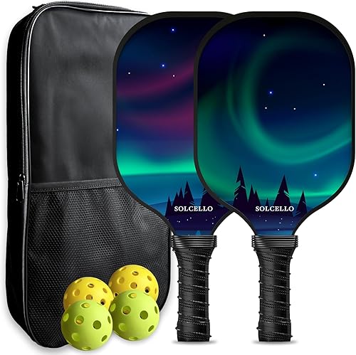 Juego de 2 palas de pickleball de 9 capas de madera de álamo con mango que absorbe los golpes, 4 bolas de pickleball, regalos para hombres, mujeres