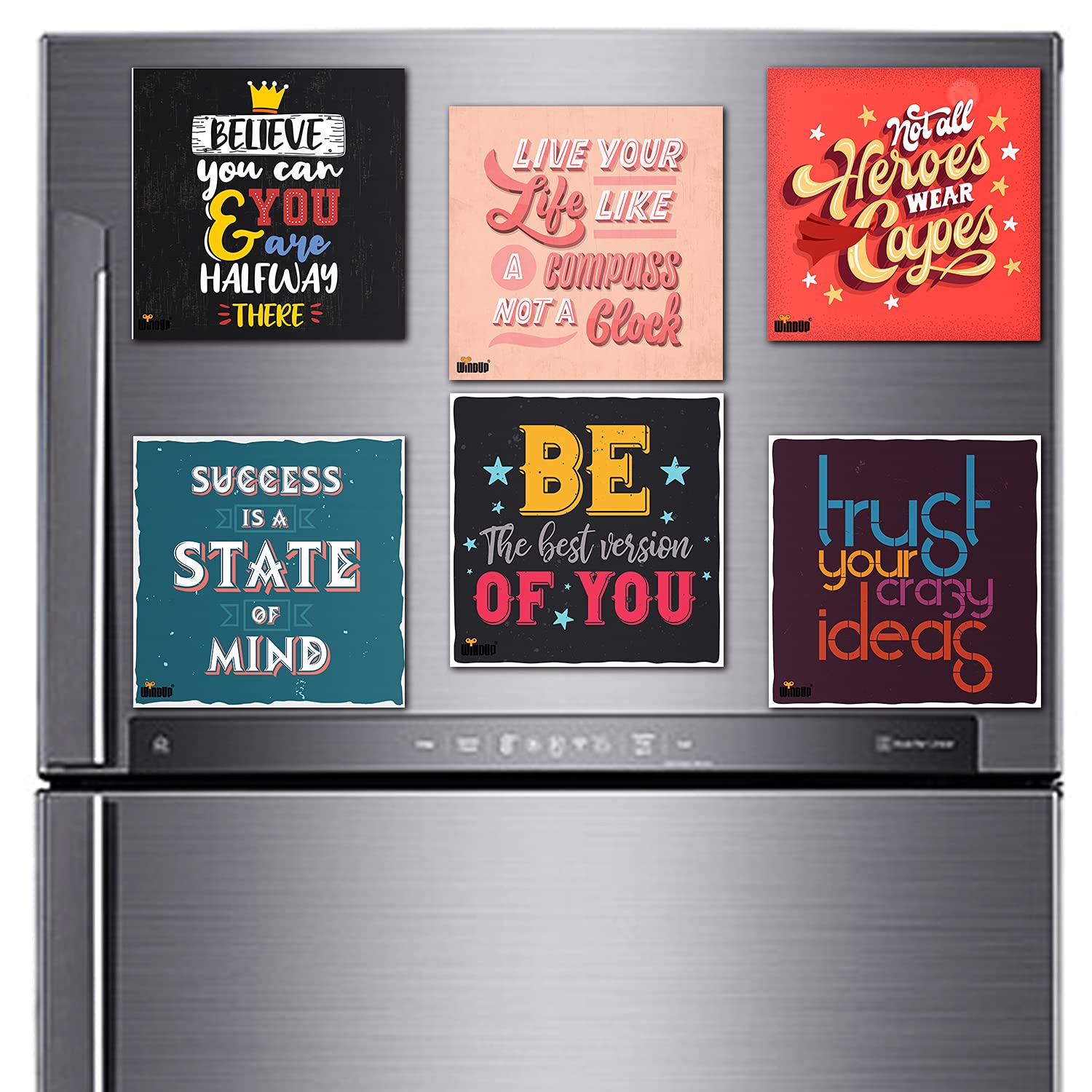 Windup Fridge Magnets - Motivational Quotes Magnet - Inspirational Quotes Magnets - 4 x 4 inch - Set of 6 (Set - E) 1