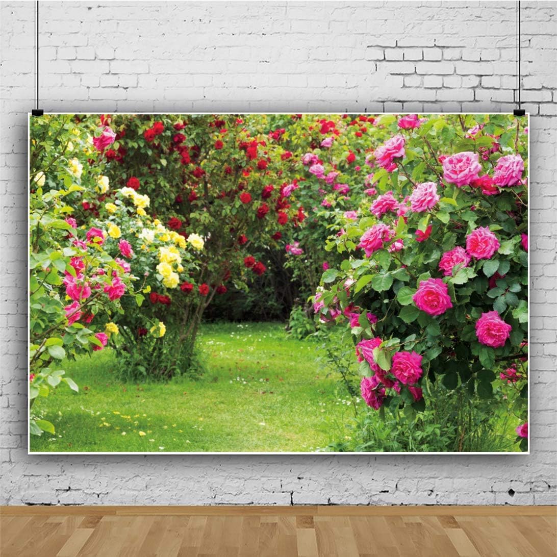 9x6ft Spring Floral Wall Backdrop - Yellow Wood Board With Pink Flowers Photography Background