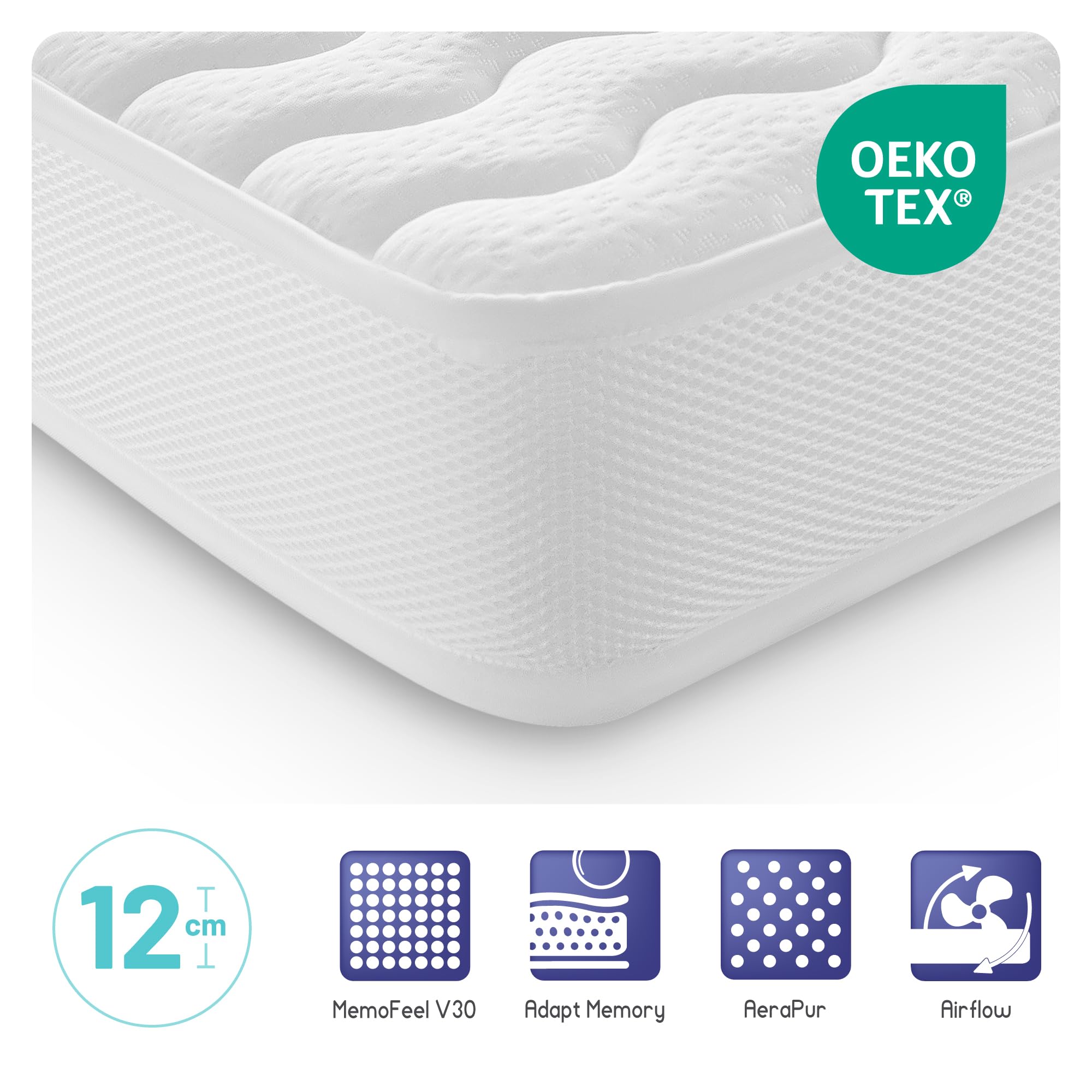 Naturalex - Colchón Cuna 120x60 cm Baby Altura 12 cm - Visco Suave + HR Ergonómico para Bebés - Transpirable, Seguro, Antiasfixia, Reversible - Certificado Oeko-Tex - Titanium