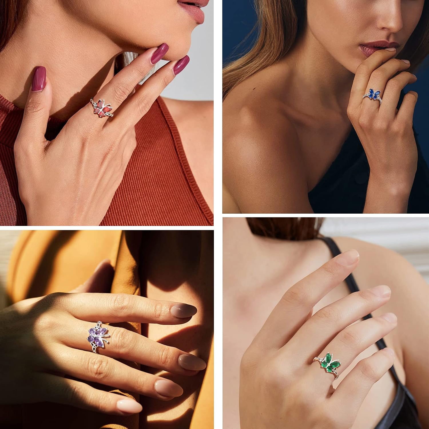 PROSILVER 925 Sterling Silver Celtic Knot Heart/Butterfly/Cute Bat Ring for Women, Birthstone Jan-Dec Available, Gorgeous Cubic Zirconia Ring, Adjustable Ring, Come with Box - Image 2