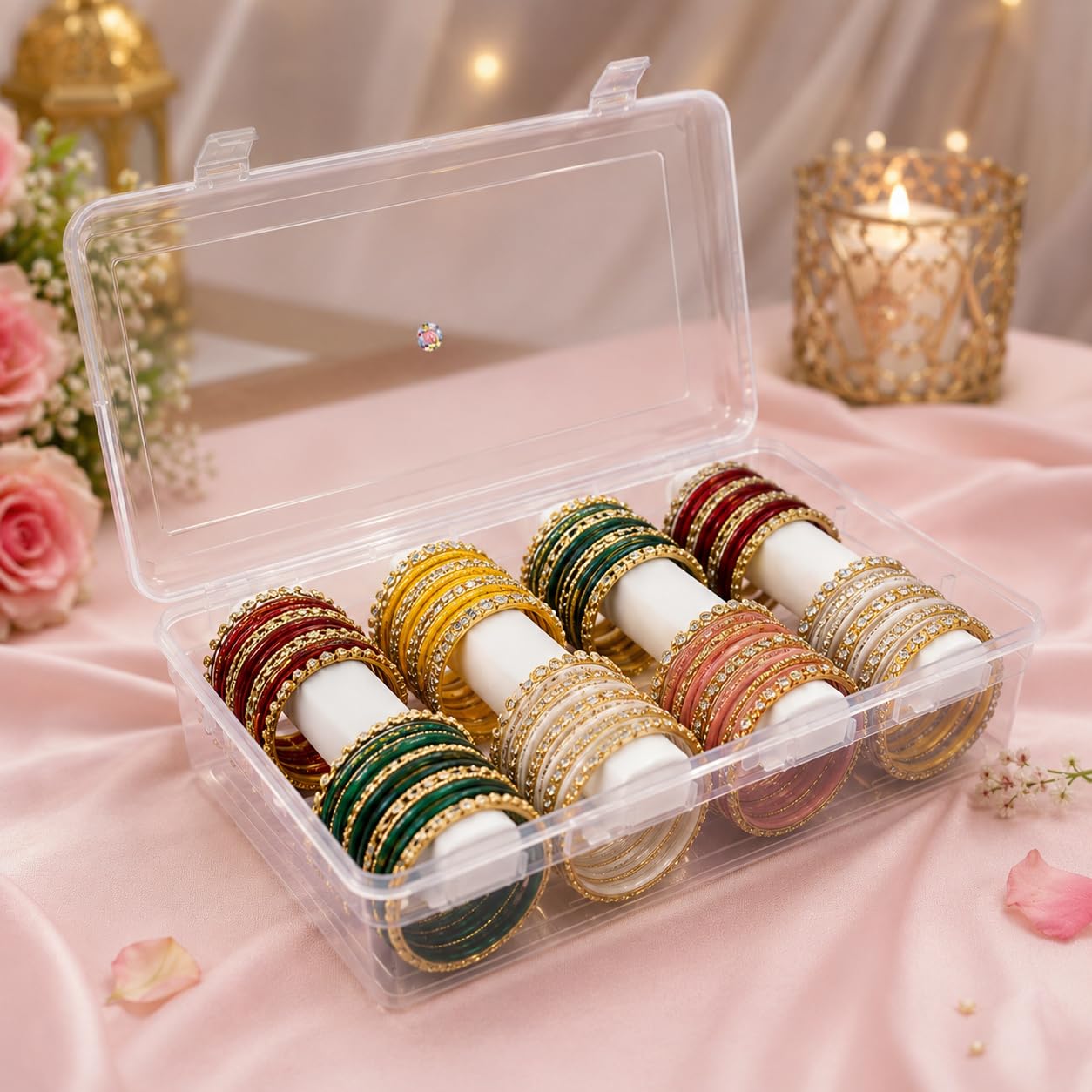 Clear Plastic Bangle Organiser Box | Transparent Jewellery Storage Case | Dust-Free & Space-Saving Design (5 ROD Pack of-1)-image-17