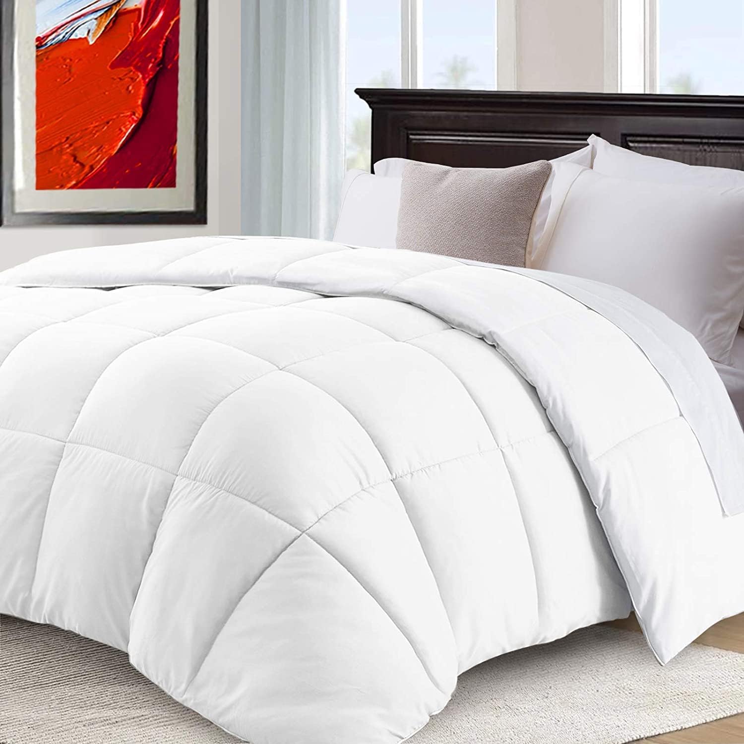 CHOKIT All Season Queen Comforter Cooling Soft Quilted Down Alternative Duvet Insert with Corner Loops,Box Stitched Reversible Fluffy, White, 88 X 88 Inches