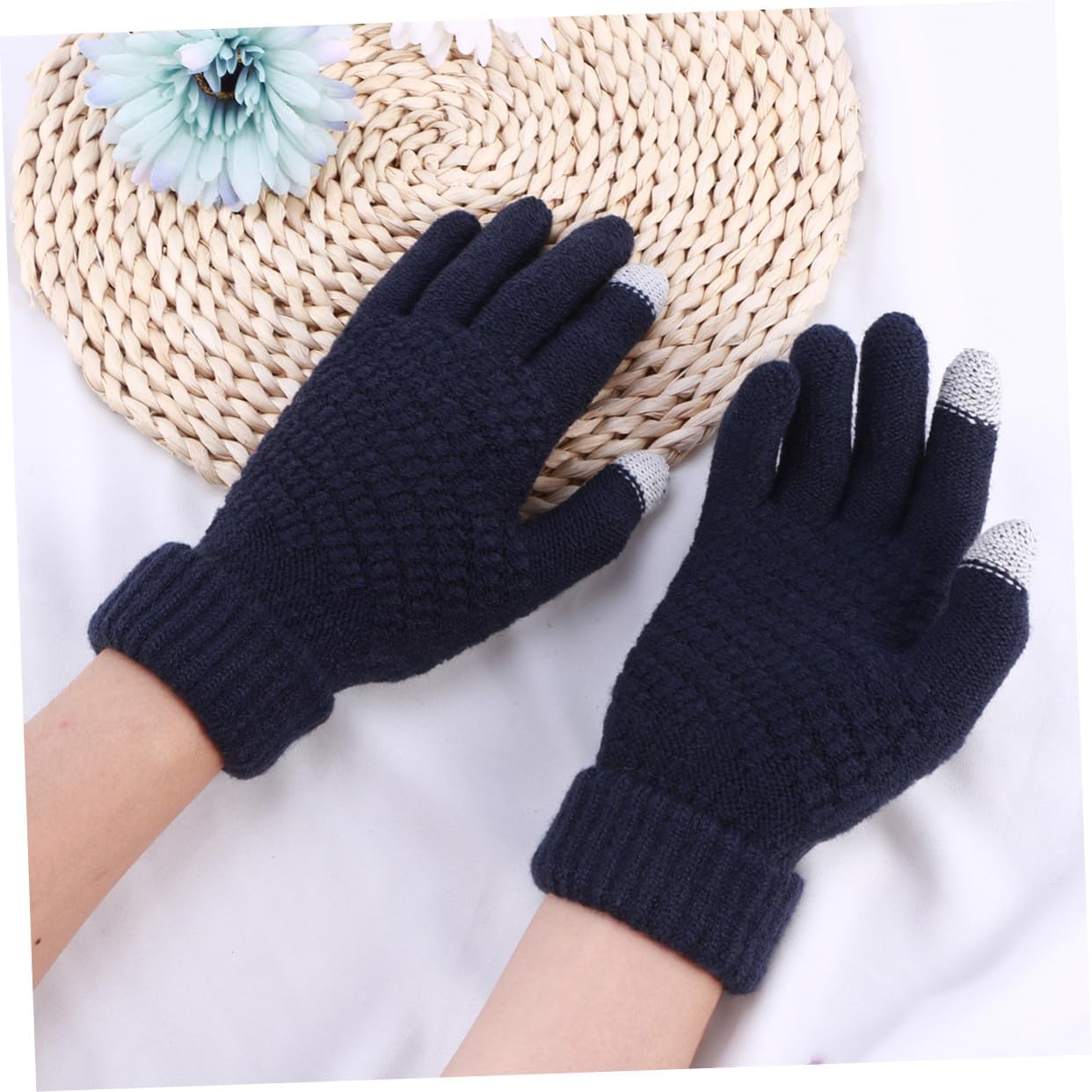 Winter Warm Touchscreen Gloves for Women and Men Stretch Knit Full Finger Mittens with Wool Blend Windproof Outdoor Sports Gloves for Cycling Hiking Skiing and Climbing Blue