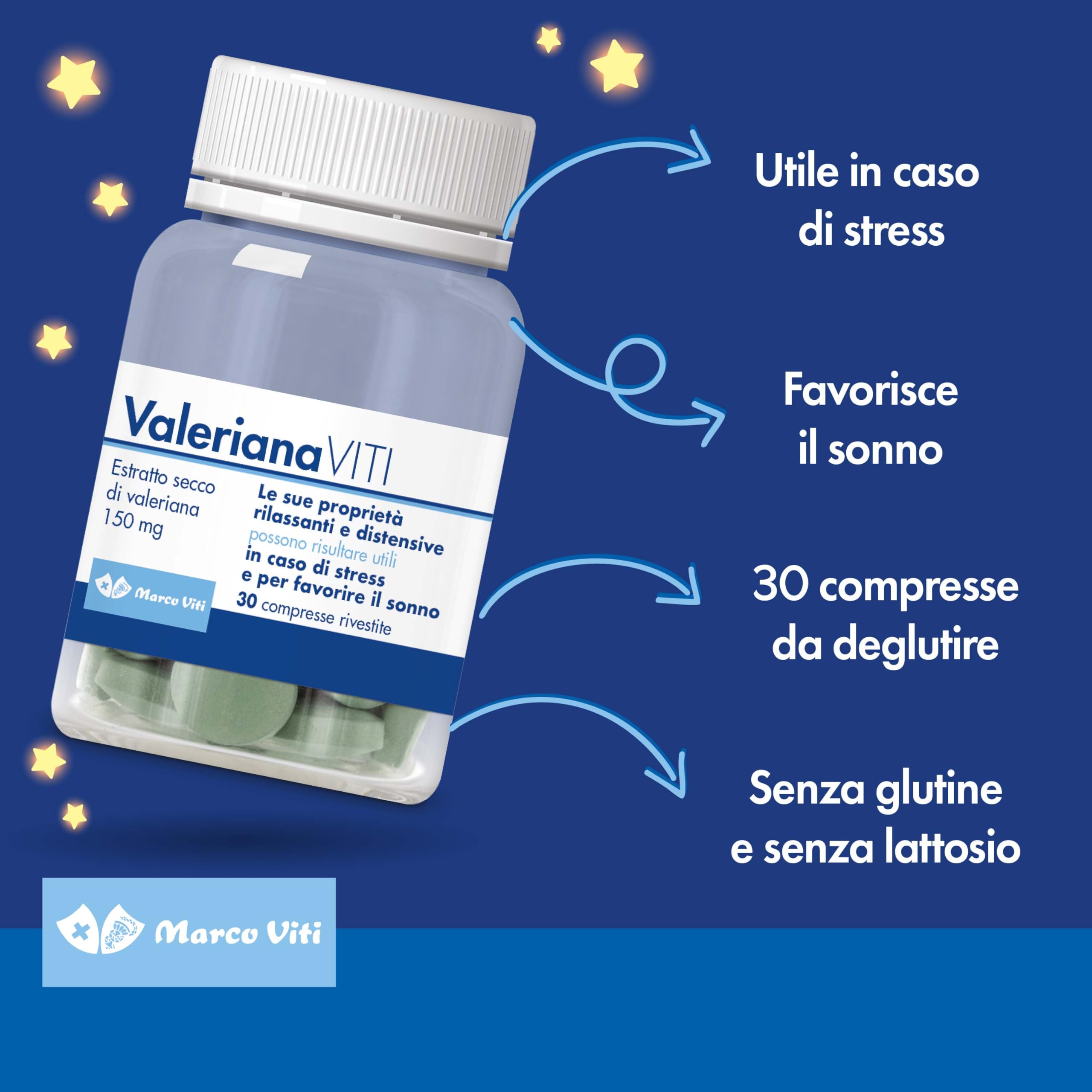 Valeriana Viti - Integratore Rilassante a Base di Valeriana, Migliora la Qualità del Sonno Naturale, 30 Compresse, Senza Glutine e Lattosio