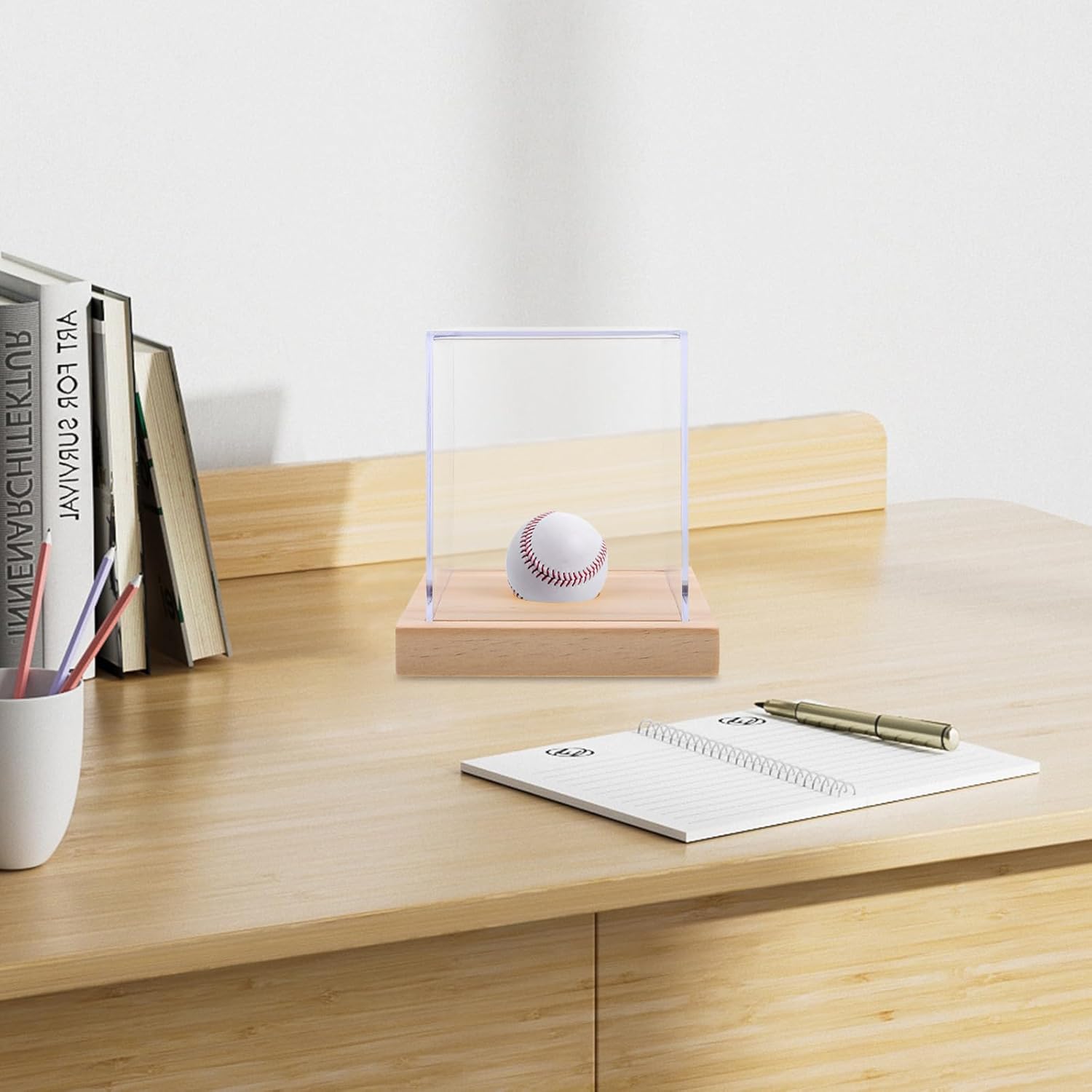 Uonlytech Baseball and Softball Display Box with Acrylic Cover and Wooden Base, Baseball Storage Case for Home and Store Memorabilia and Sports Enthusiasts