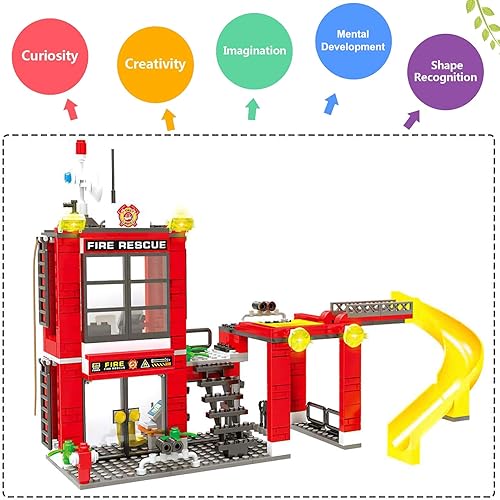 Miniatura 4 de Juego de bloques de construcción de estación de bomberos de ciudad  Kit de ladrillos de juguete de rescate de incendios marino con barcos de