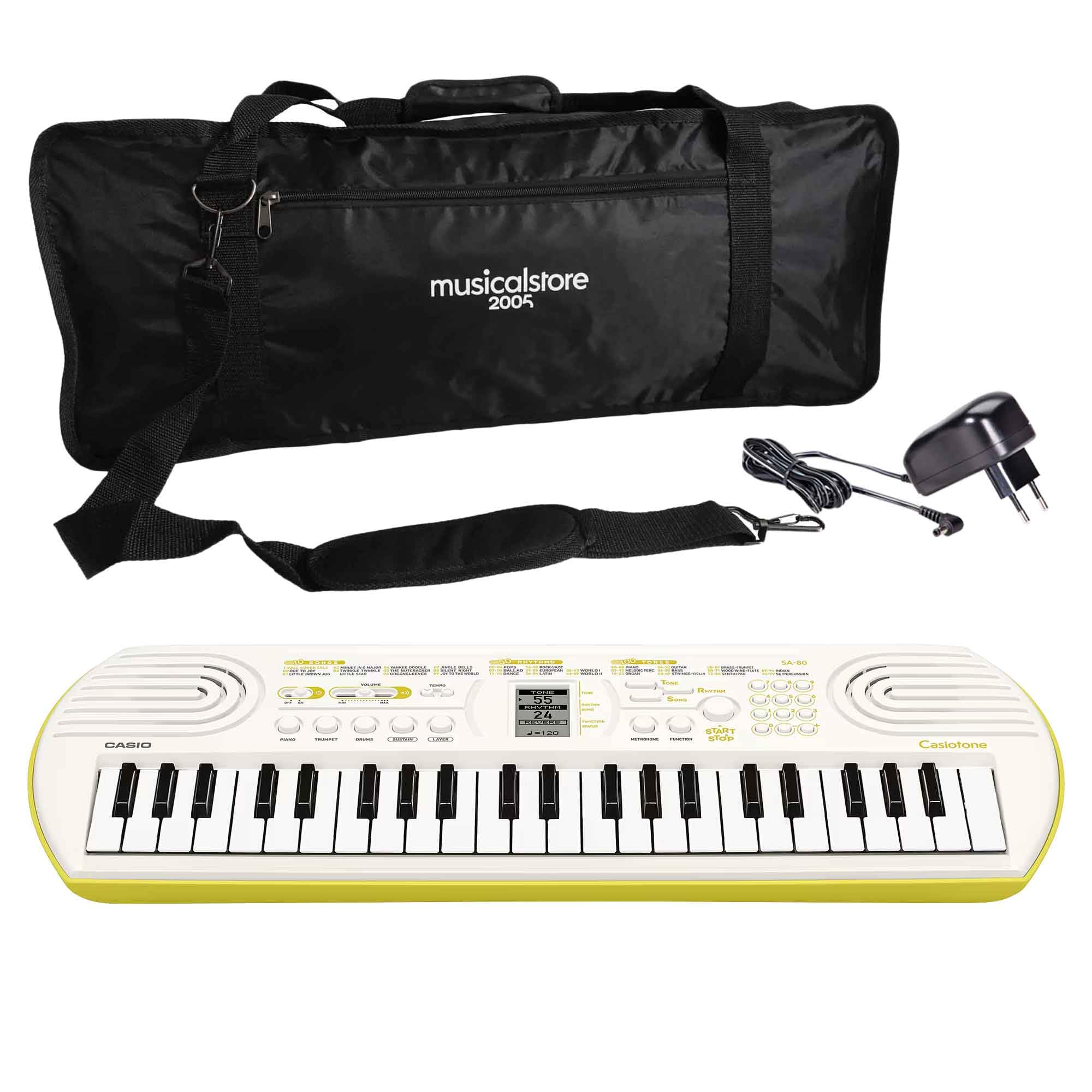 Kit Mini Tastiera Scolastica SA-80 Bianca: Include Tastiera Mini 44 Tasti con 100 Toni e 50 Ritmi, Custodia Protettiva Versatile e Alimentatore Compatibile by MusicalStore2005
