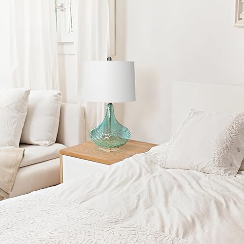 Miniatura 8 de Elegant Designs LT3214-PNK - Moderna lámpara de mesa de vidrio ondulado refinado de 24 pulgadas con pantalla cónica de lino blanco para estudio,