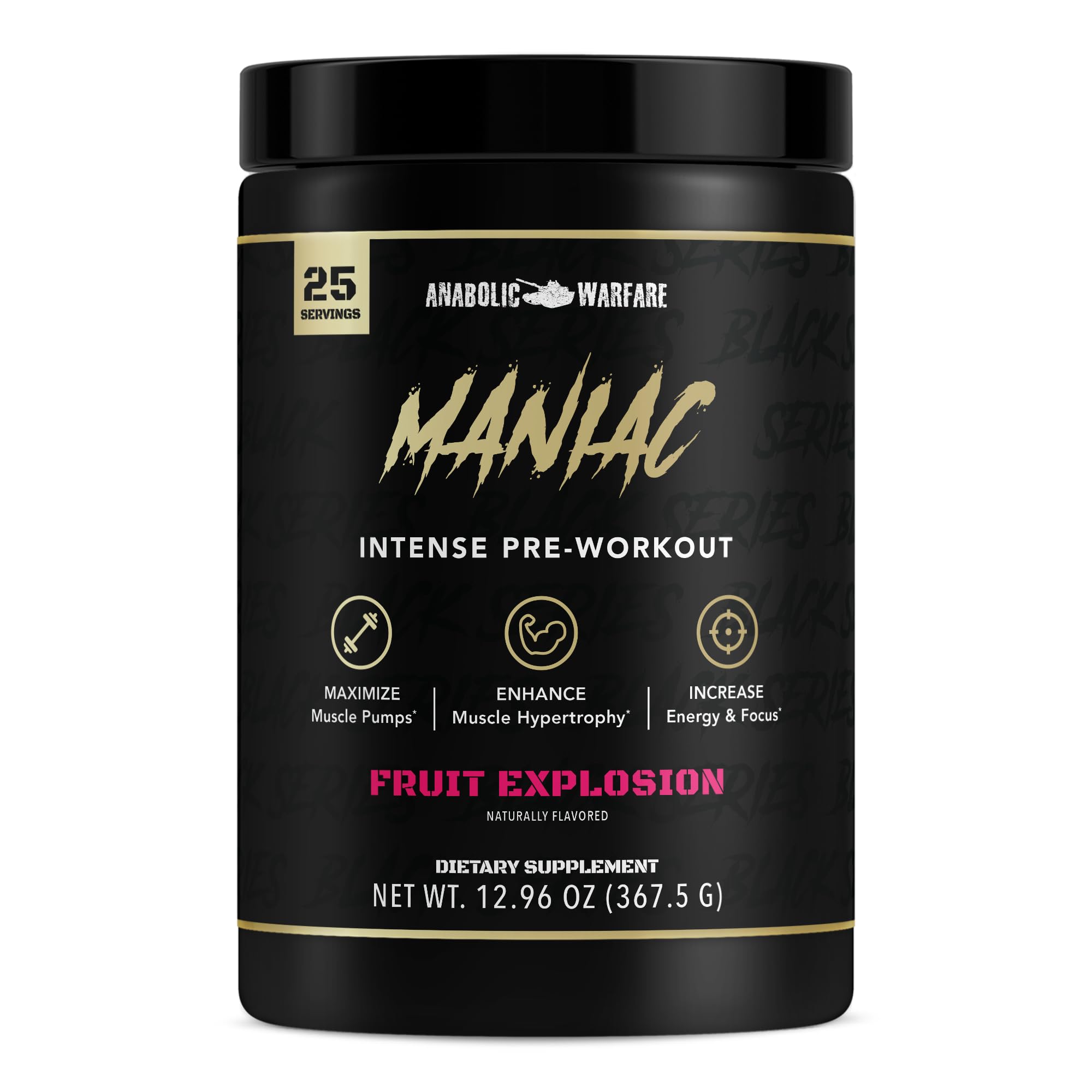 Anabolic Warfare Black Series Maniac, Pre-Workout Powder, Supports Nitric Oxide, Muscle Pumps, and Protein Synthesis* Fruit Explosion