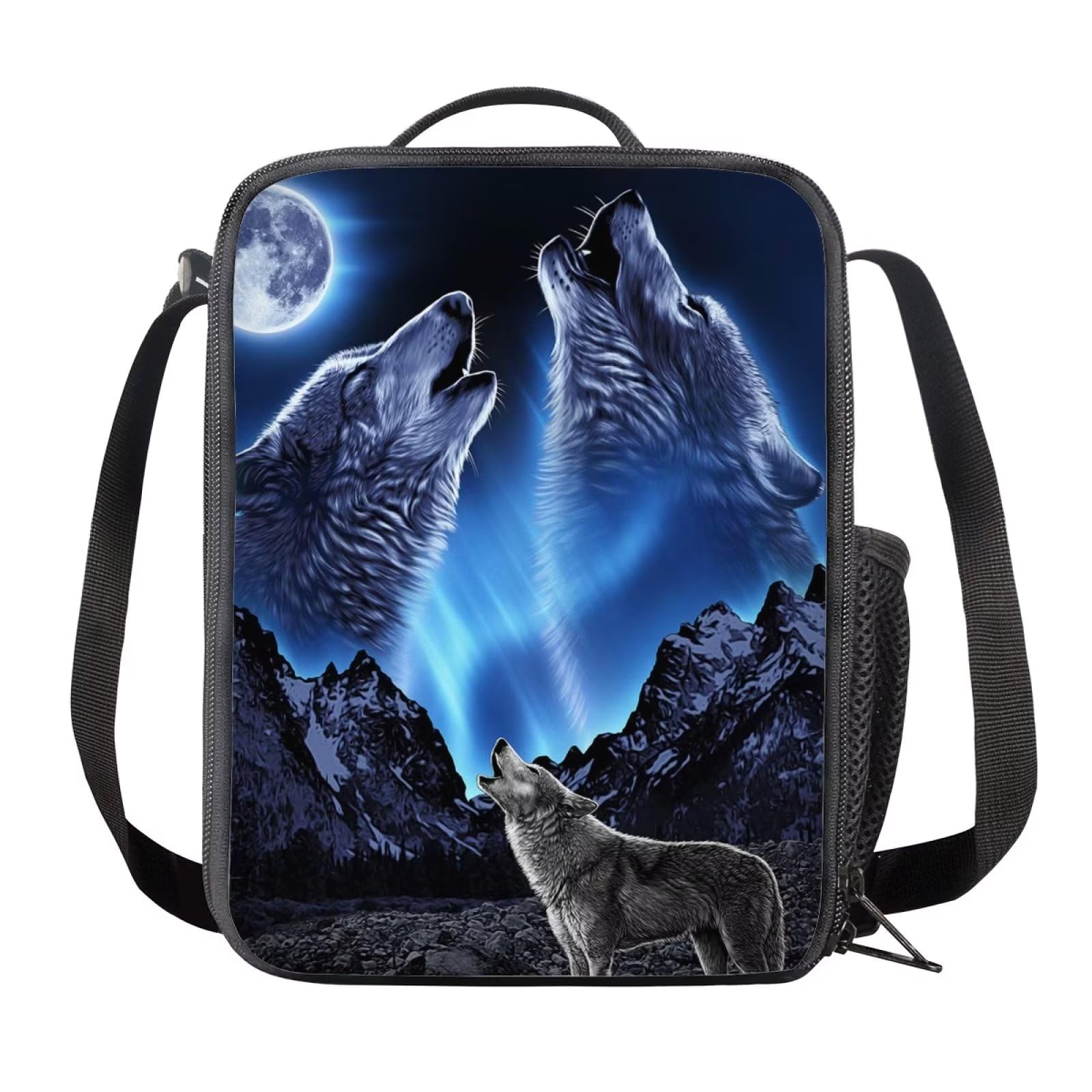 NETILGEN Kids Back to School Messenger Bag Lunch Box Portable Thermal Cool Bag for Picnic Camping Travel Outdoor for Water Bottle, Howling Wolf โ image 1