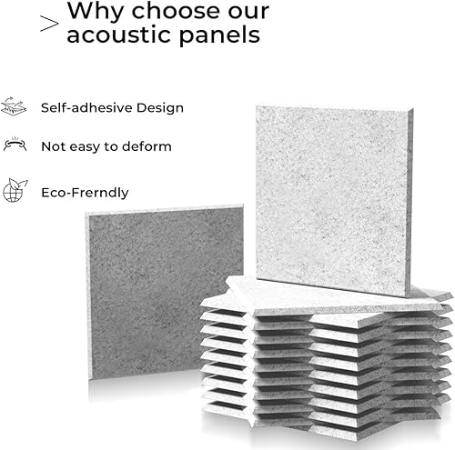 Miniatura 4 de Paquete de 18 paneles acústicos autoadhesivos cuadrados grises de 12 x 12 x 0.4 pulgadas, paneles de pared insonorizados de alta densidad que