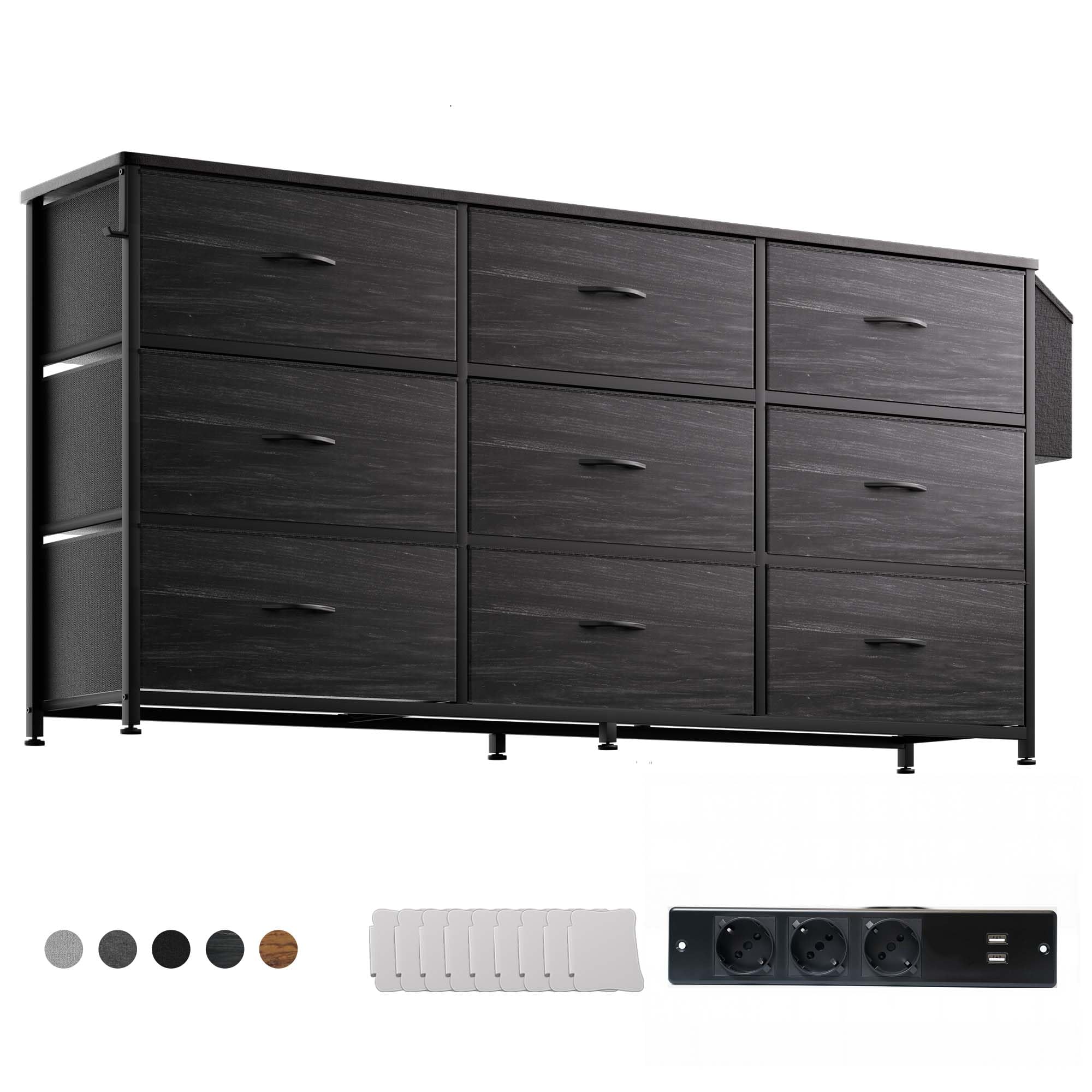 PURFINO Kommode mit Stoffschubladen - Geruchsfreie Stoffkommode aus Canvas mit 8 großen Schubladen, Etikettenkarten, Seitentasche & Haken für Wohnzimmer, Flur, Schlafzimmer