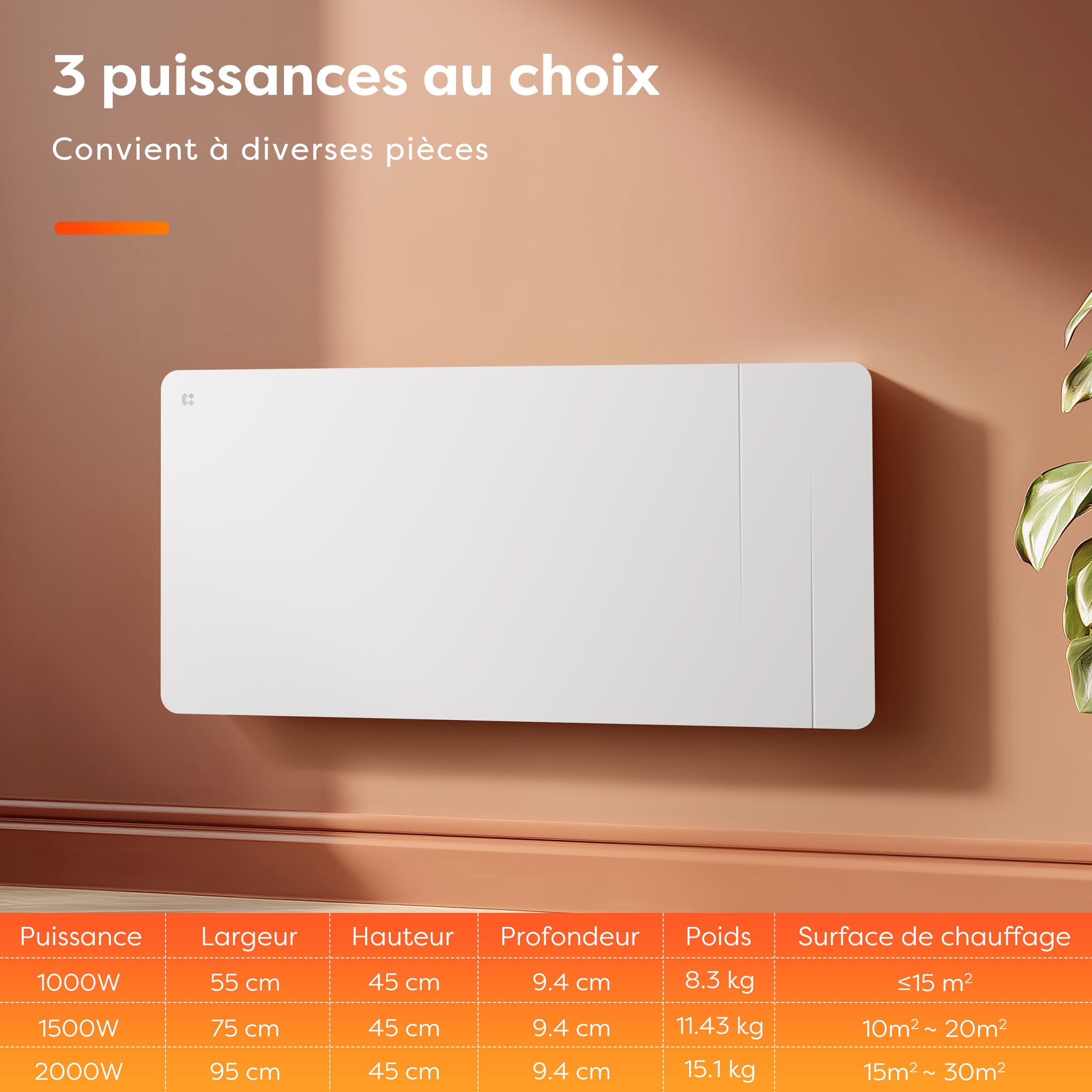 CIARRA Radiateur Inertie Céramique 2000W -WiFi -Film Chauffant - Chauffage Ultra-Rapide pour Grands Espaces (15-30 m²)- CBHTD20A-W