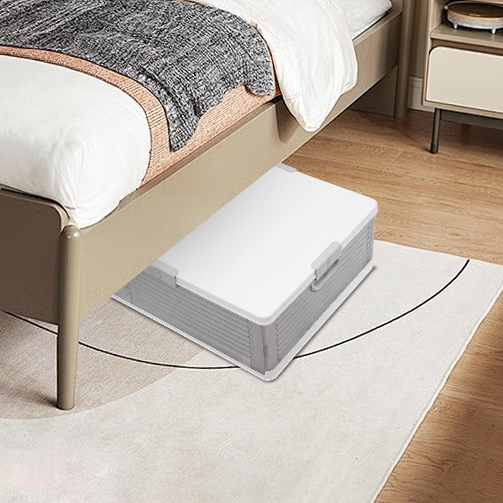 Unterbett Aufbewahrungsbox Unterbettkommode mit Doppelseitige Deckel, Rollen, Stapelbare Aufbewahrung Box für Schlafzimmer Kleiderschrank Dachboden, 101 x 51.5 x 24 cm (Semitransparent)