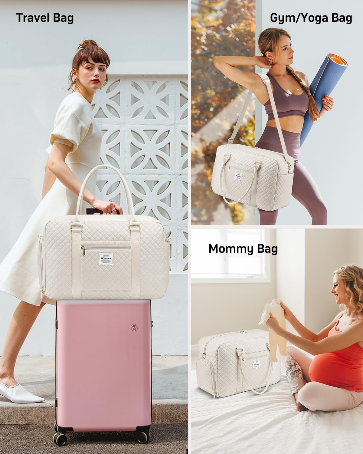 Travel Duffle Bag, Weekender Bags for Women with Shoe Compartment, Carry on Overnight Bag with Toiletry Bag & Wet Pocket, Hospital Bags for Labor and Delivery (Beige) - Image 6