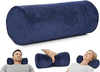 AllSett Health Round Cervical Roll Bolster Pillow - Ergonomic Neck Spine Support for Head Back Legs, Washable Cover, Navy