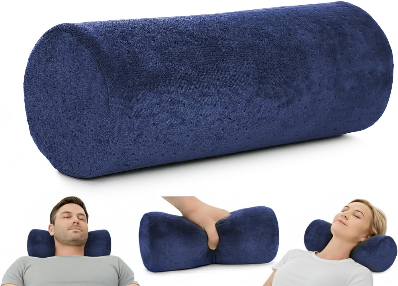 AllSett Health Bamboo Navy Round Cervical Roll Cylinder Bolster Pillow with Removable Washable Cover, Ergonomically Designed for Head, Neck, Back, and Legs || Ideal for Spine and Neck Support