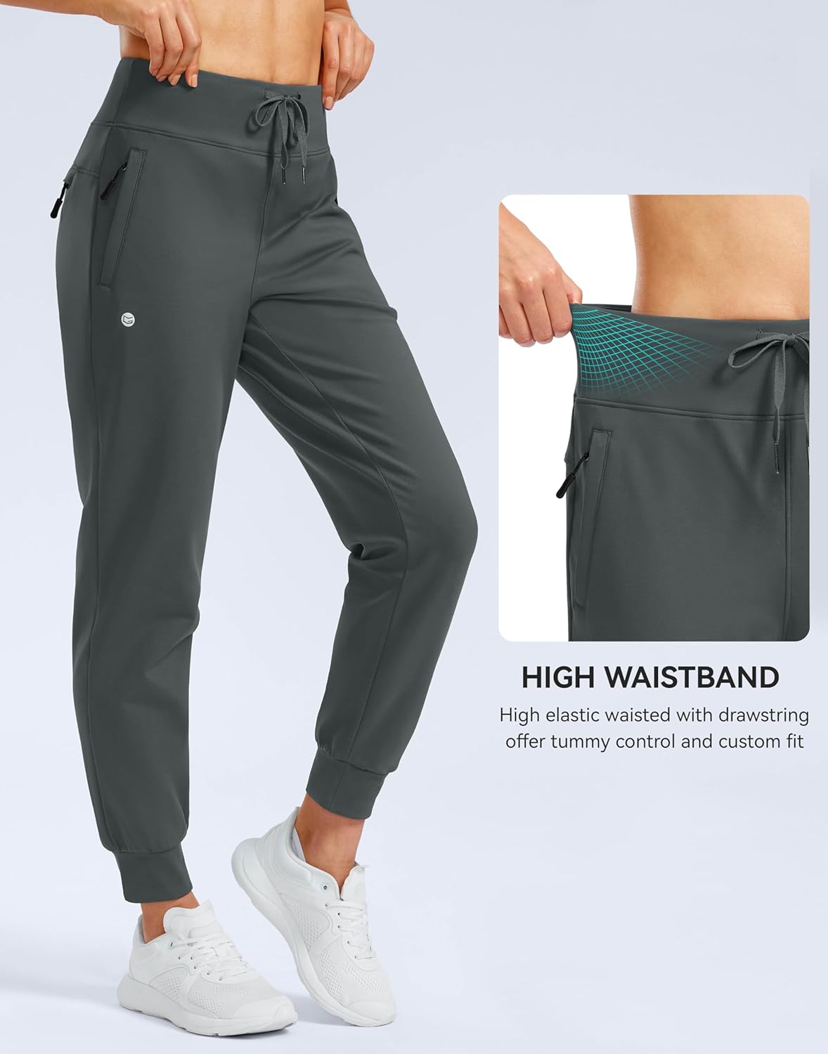 G Gradual Women's Fleece Lined Joggers Water Resistant Hiking Pants High Waisted Winter Thermal Sweatpants 3 Zipper Pockets - Image 4