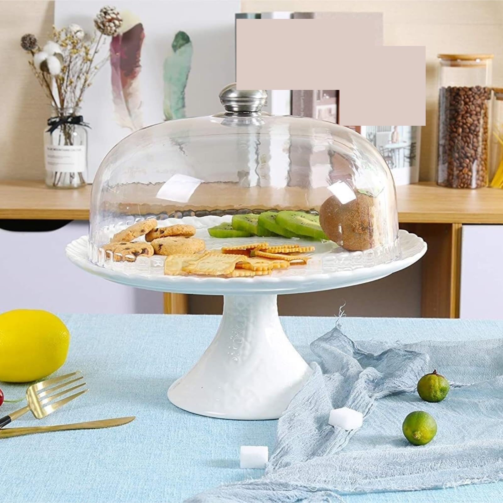 Stojak Na Torty Stojak Na Ciasto Porcelanowe Stojak Na Babeczki Z Pokrywką W Kształcie Kopuły Akrylowej Patery Na Ciasta