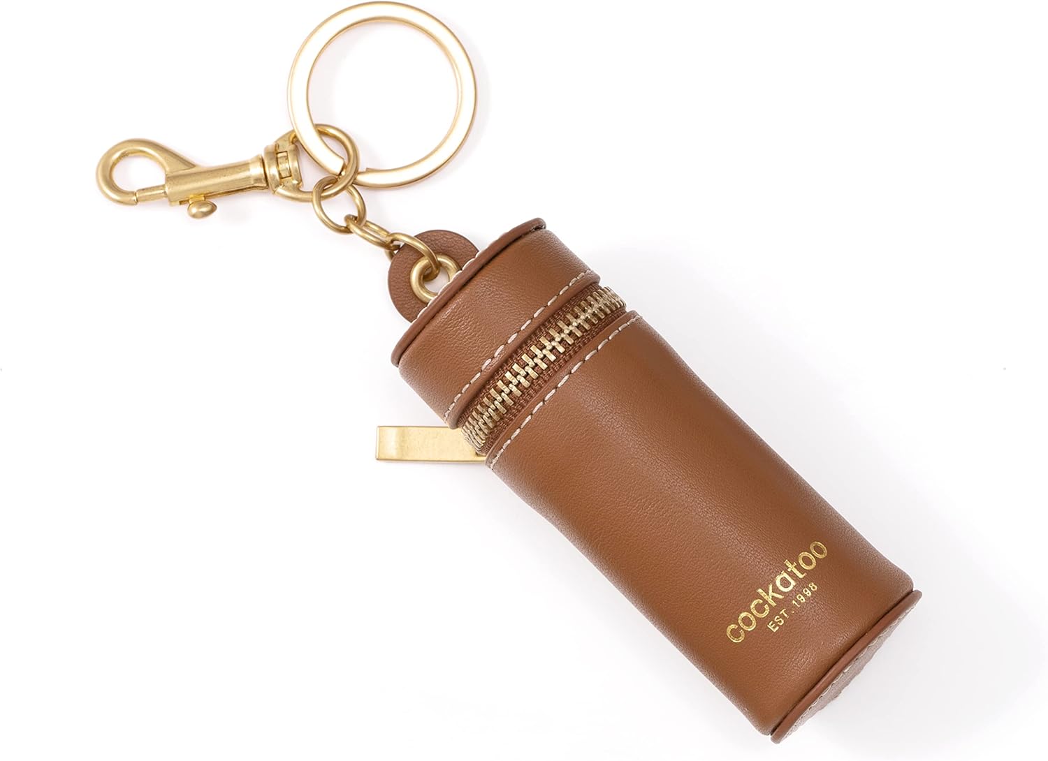 Cockatoo Nappa Leaeher Zipper Lipstick Holder Keychain Chapstick Case with Keyring (TrueRed)