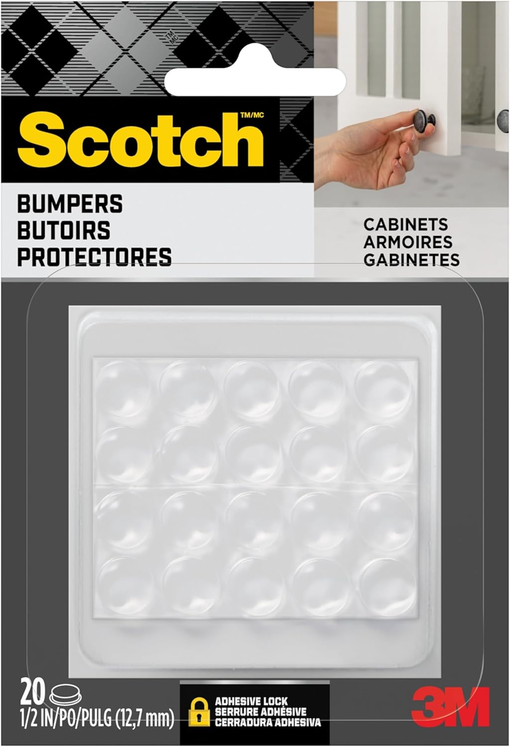 Scotch Clear Adhesive Bumper Pads 20-Pack - 1/2" Round Self-Stick Rubber Bumpers for Cabinets, Drawers, Noise Reduction & Scratch Protection (SP950-NA)