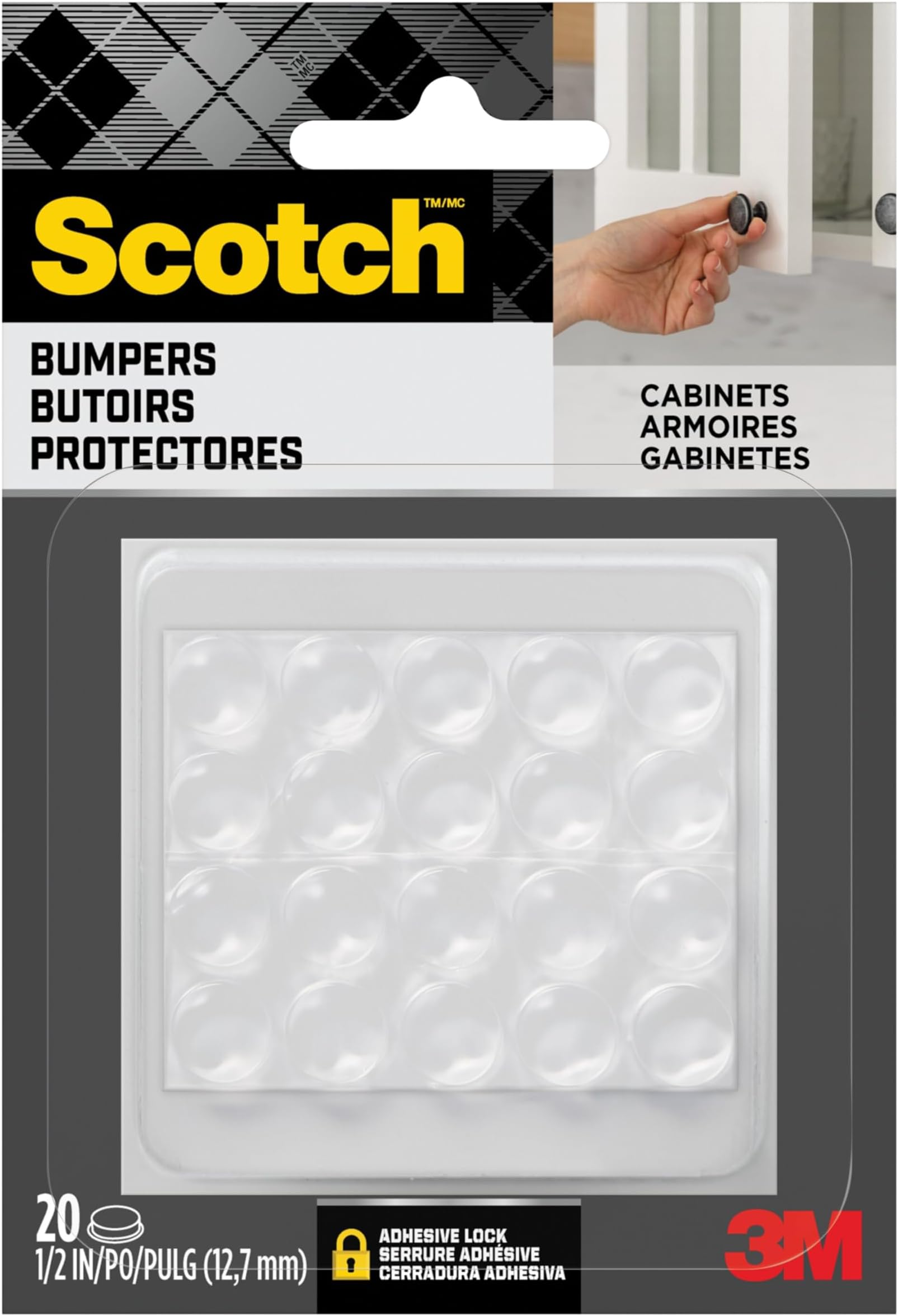 Scotch Clear Adhesive Bumper Pads 20 PCS, Self-Stick Rubber Pads 1/2" Round, Cabinet Door Rubber Bumpers, Designed to Protect Cabinets and Drawers, Sound Dampening, Transparent (SP950-NA)