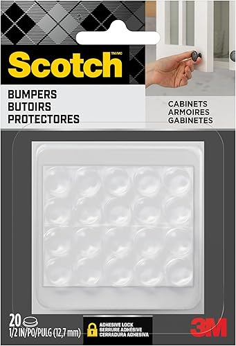 Scotch Almohadillas Adhesivas Transparentes para Topes, 20 PCS, Almohadillas de Goma Autoadhesivas de 1/2" Redondas, Topes de Goma para Puertas