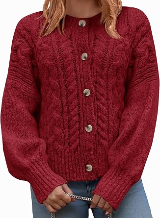 Yousify Womens Open Front Cardigan Sweaters Casual Cable Knit Long Sleeve Button Down Chunky Loose Fall Sweater