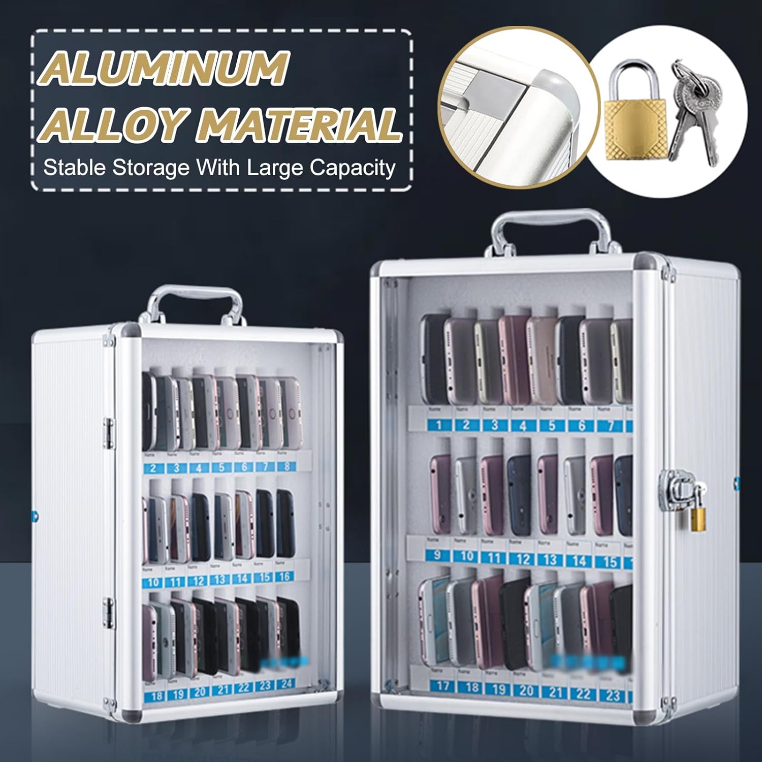 Lockable Mobile Phone Storage Box Wall Mounted Secure Phone Cabinet for Classroom Nization Easy to Carry Silver Size 60 Ideal for Safety and Convenience,Silver-12
