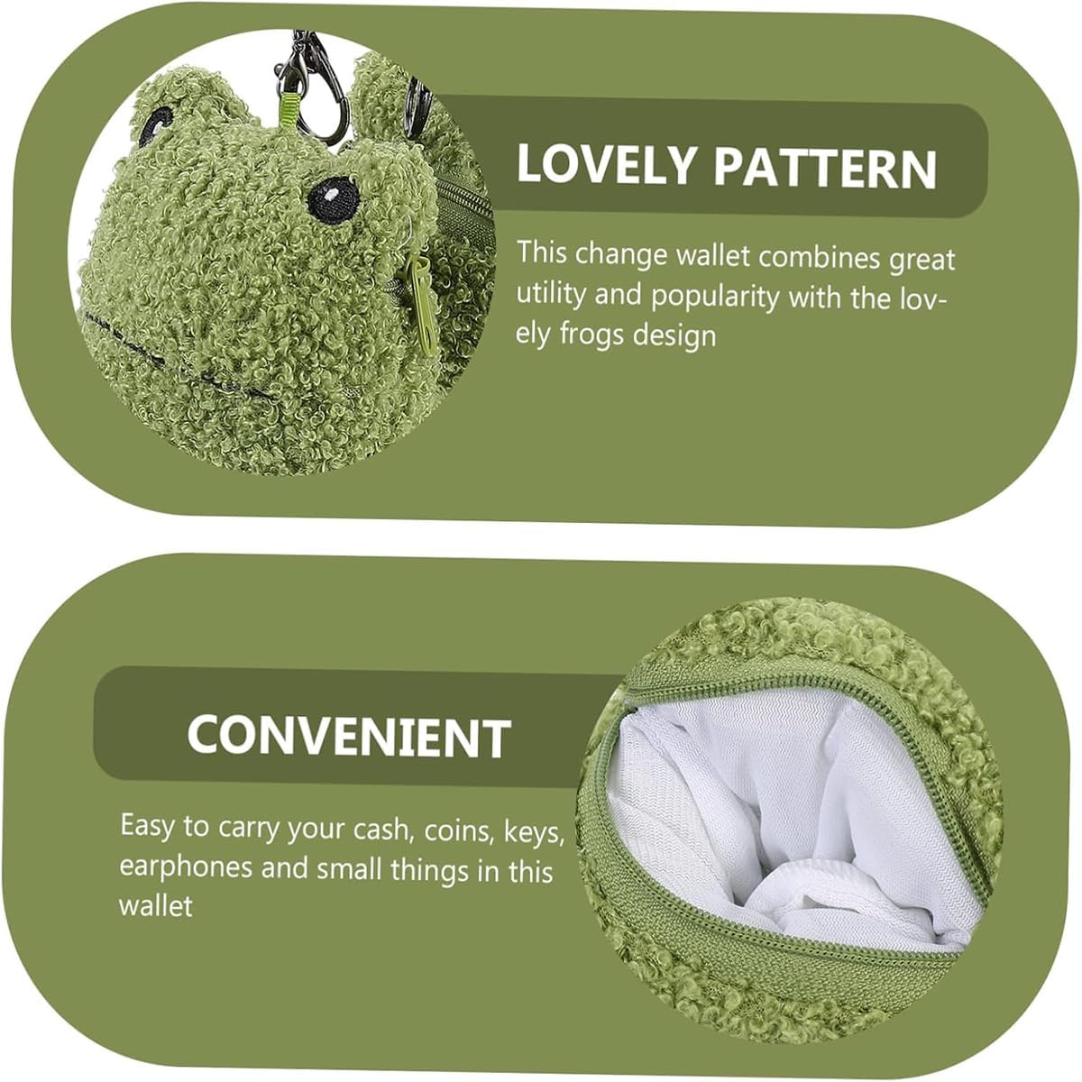 Lovely Frog Plush Purse Fluffy Coin Bag Wallet with Keychain image 4