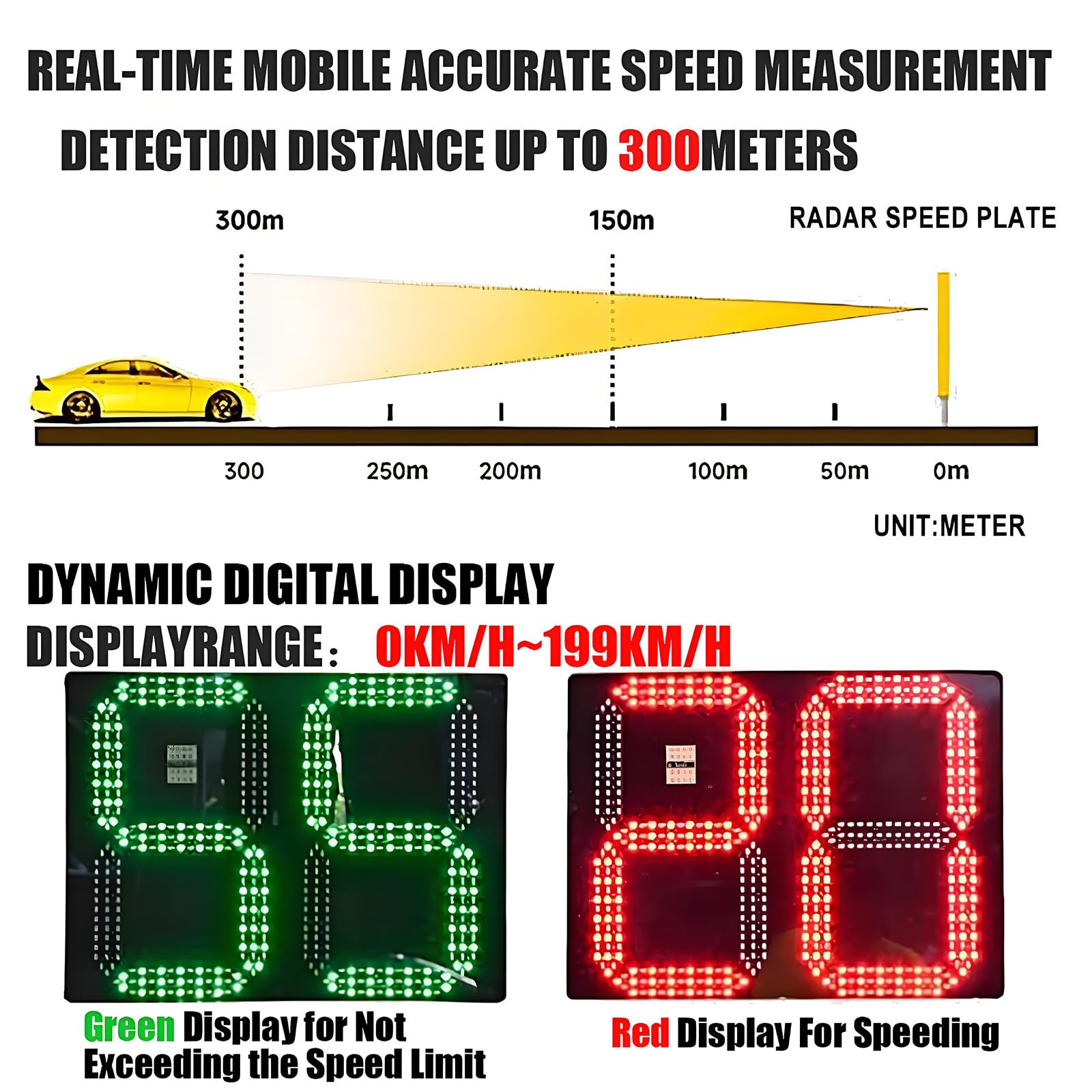 Detector de velocidad de radar solar con pantalla LED para advertencia de tráfico de seguridad vial