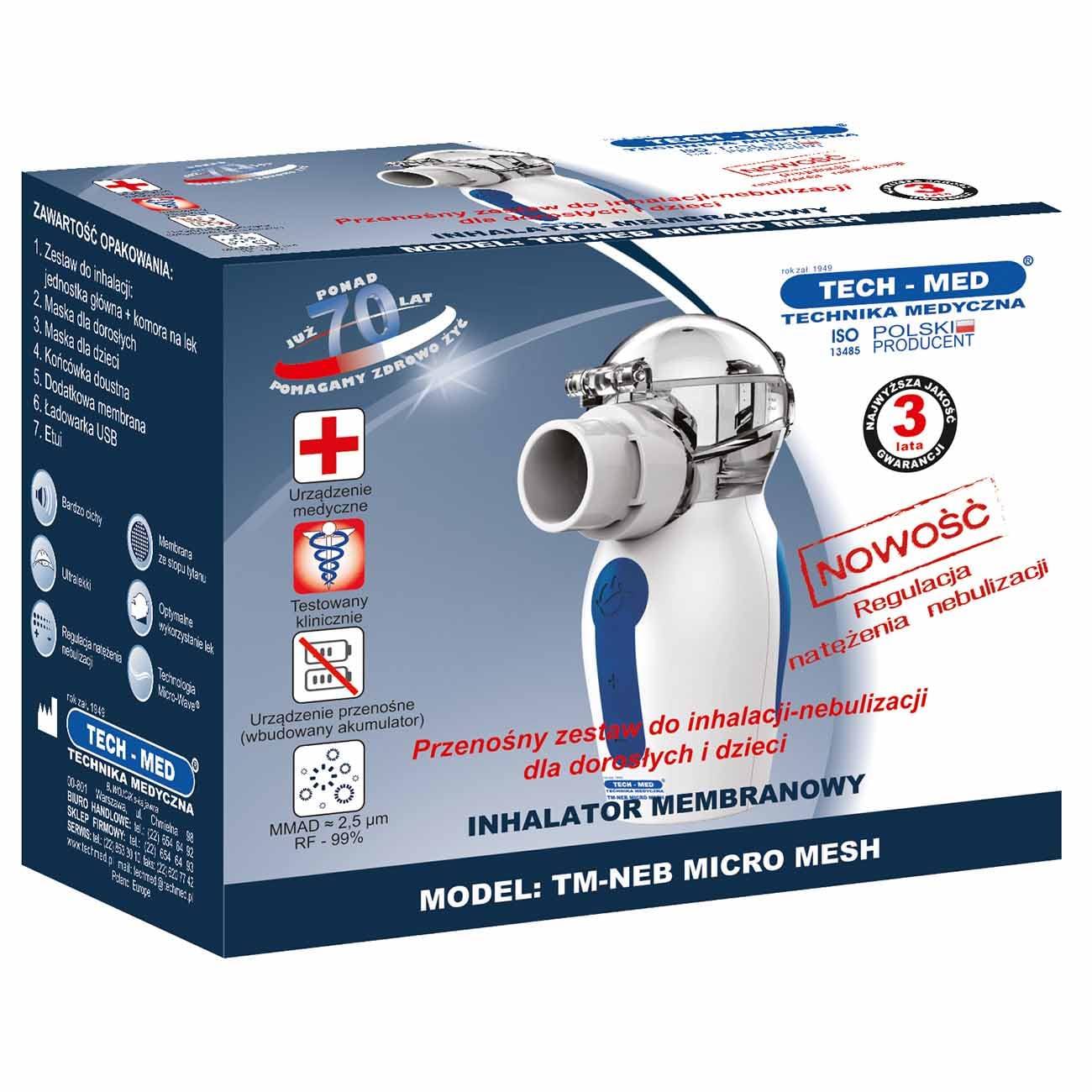 TECH-MED - Membran Inhalationsgerät TM-NEB MICRO MESH, Inhalator Erwachsene Kinder, Ideal für die ganze Familie,