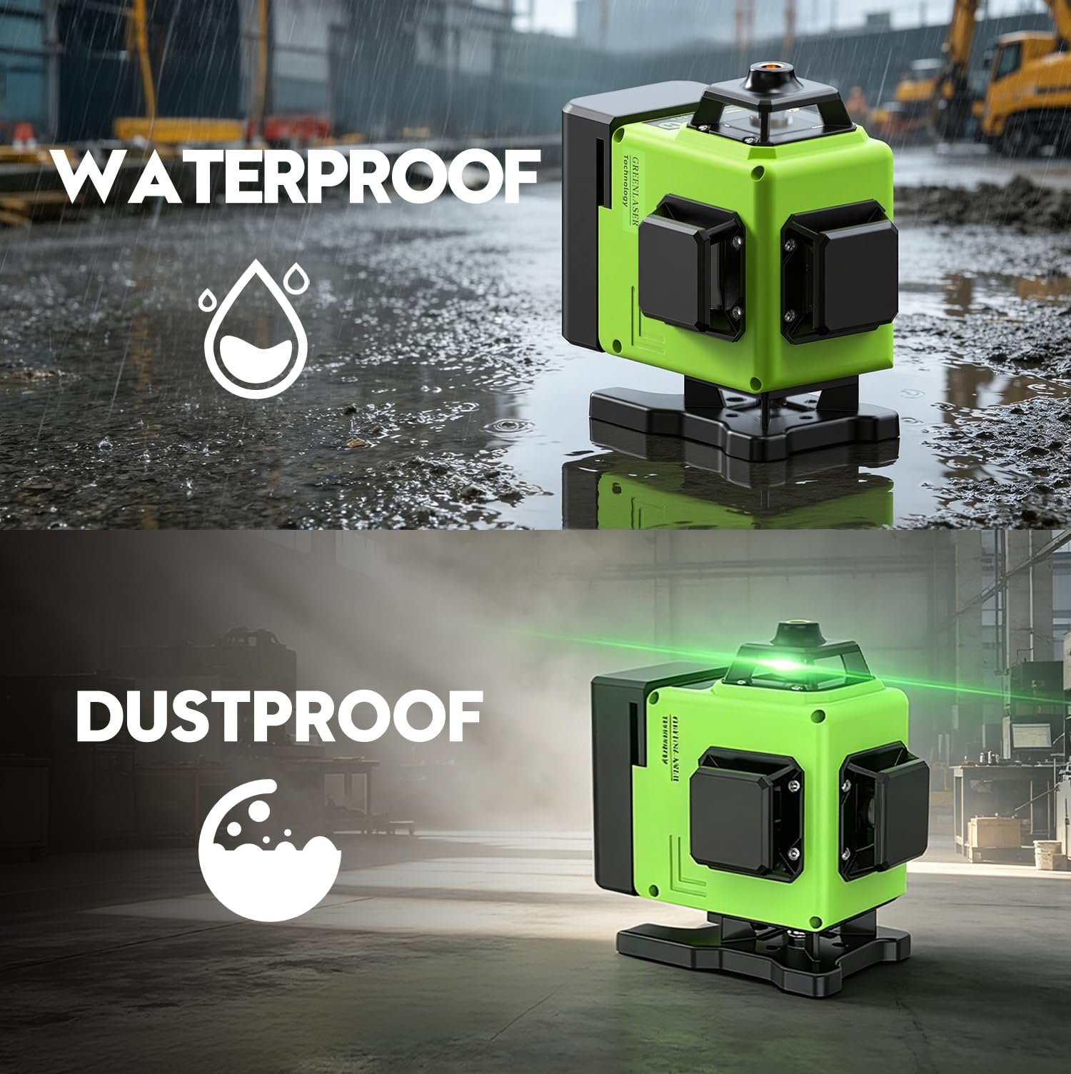Niveau Laser Chantier Autonivelant 360° x 4, Laser Niveaux 4D 16 Lignes Laser, Autonivellement et Mode Pulsé Extérieur, 2 x Batterie, Nivellement Automatique, Support Rotatif, Télécommande