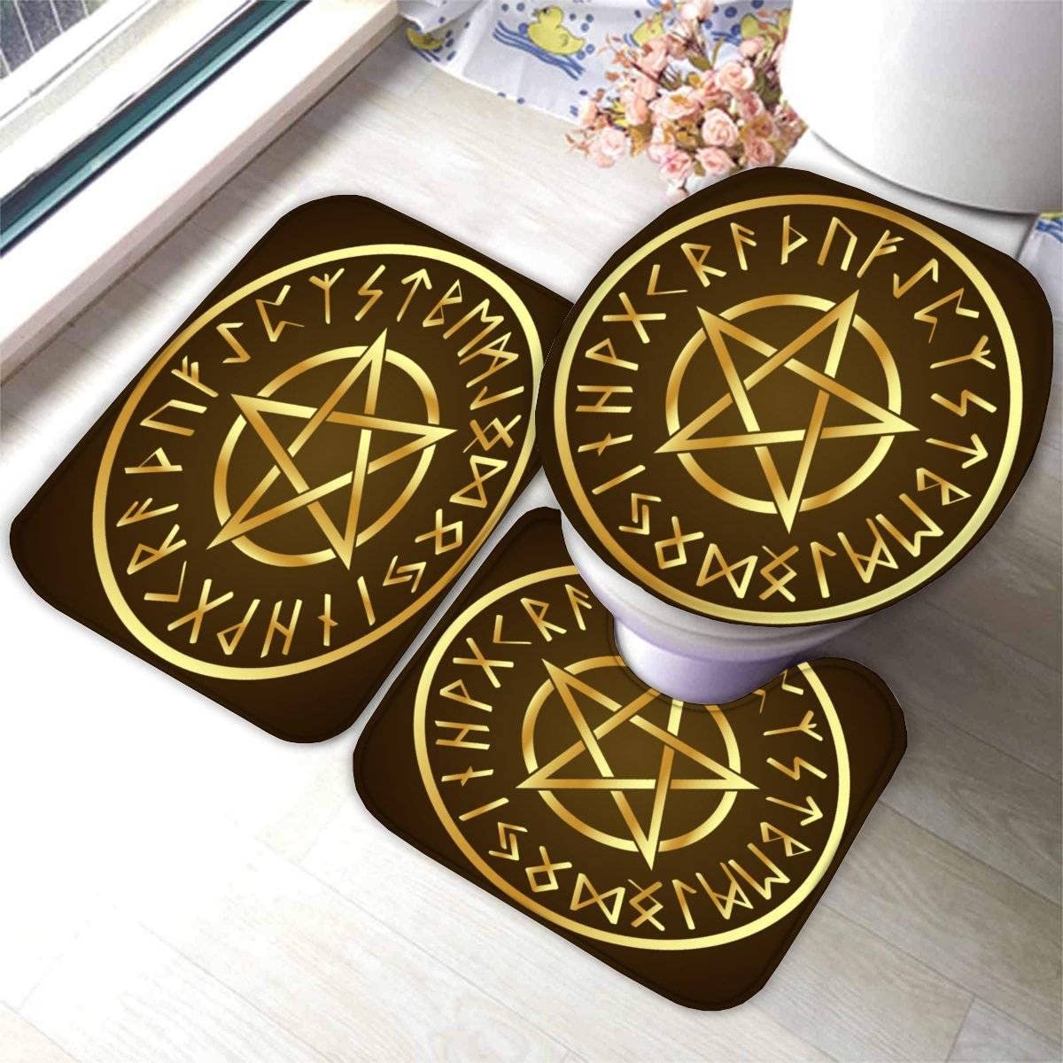 Genérico Alfombra de baño, alfombras de baño Negras escandinavas, Alfombra de baño de Lujo de Microfibra, Juego de alfombras absorbentes, Alfombrillas de baño vikingas Vintage, Alfombrilla de pedesta