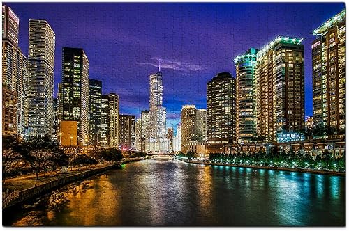 USA America Chicago Illinois River Rompecabezas de 1000 piezas de recuerdo de viaje de madera