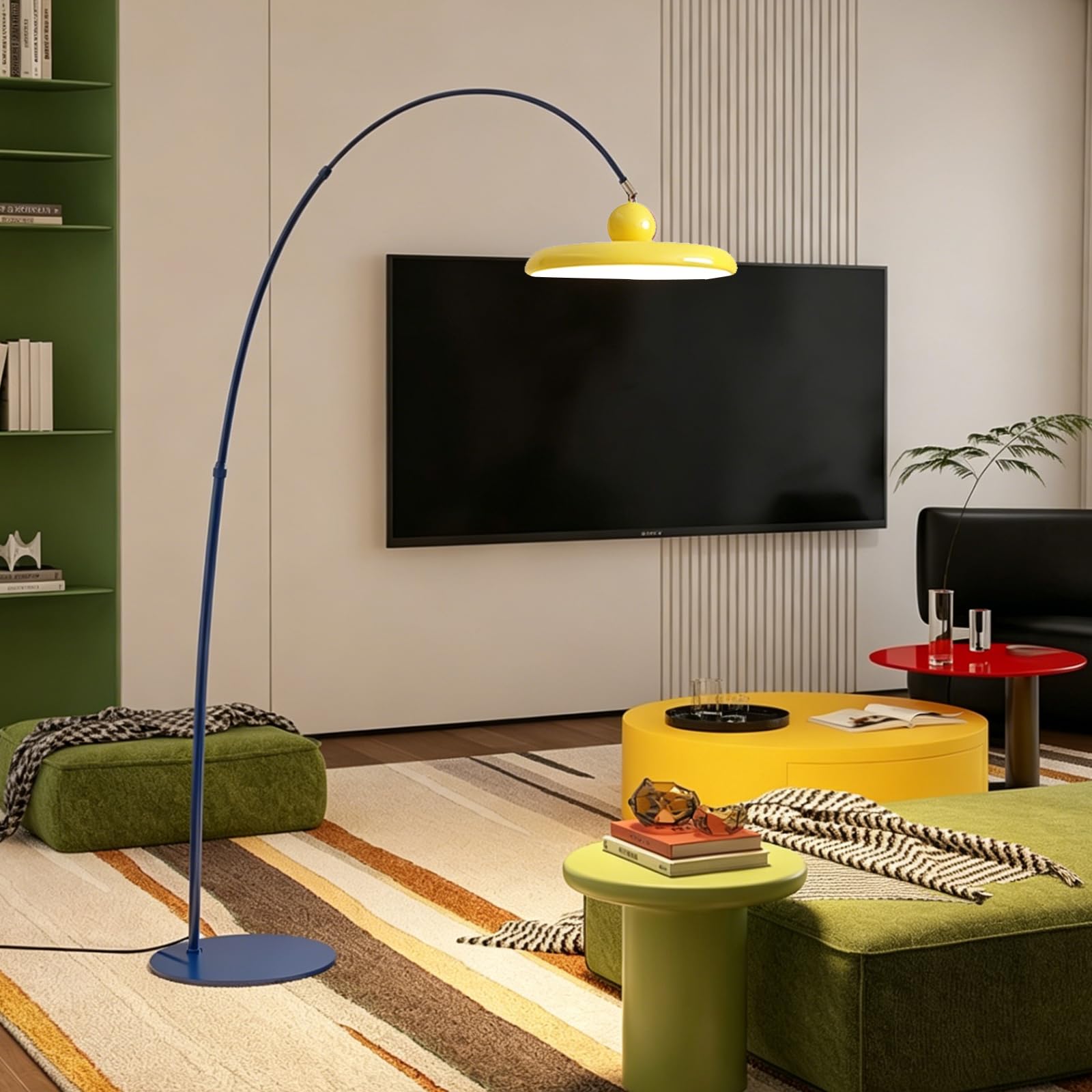 Lampada da terra ad arco moderna, lampada da terra colorata con LED da 32W, paralume giallo, altezza regolabile e interruttore a pedale, lampada da terra dimmerabile per soggiorno, lettura