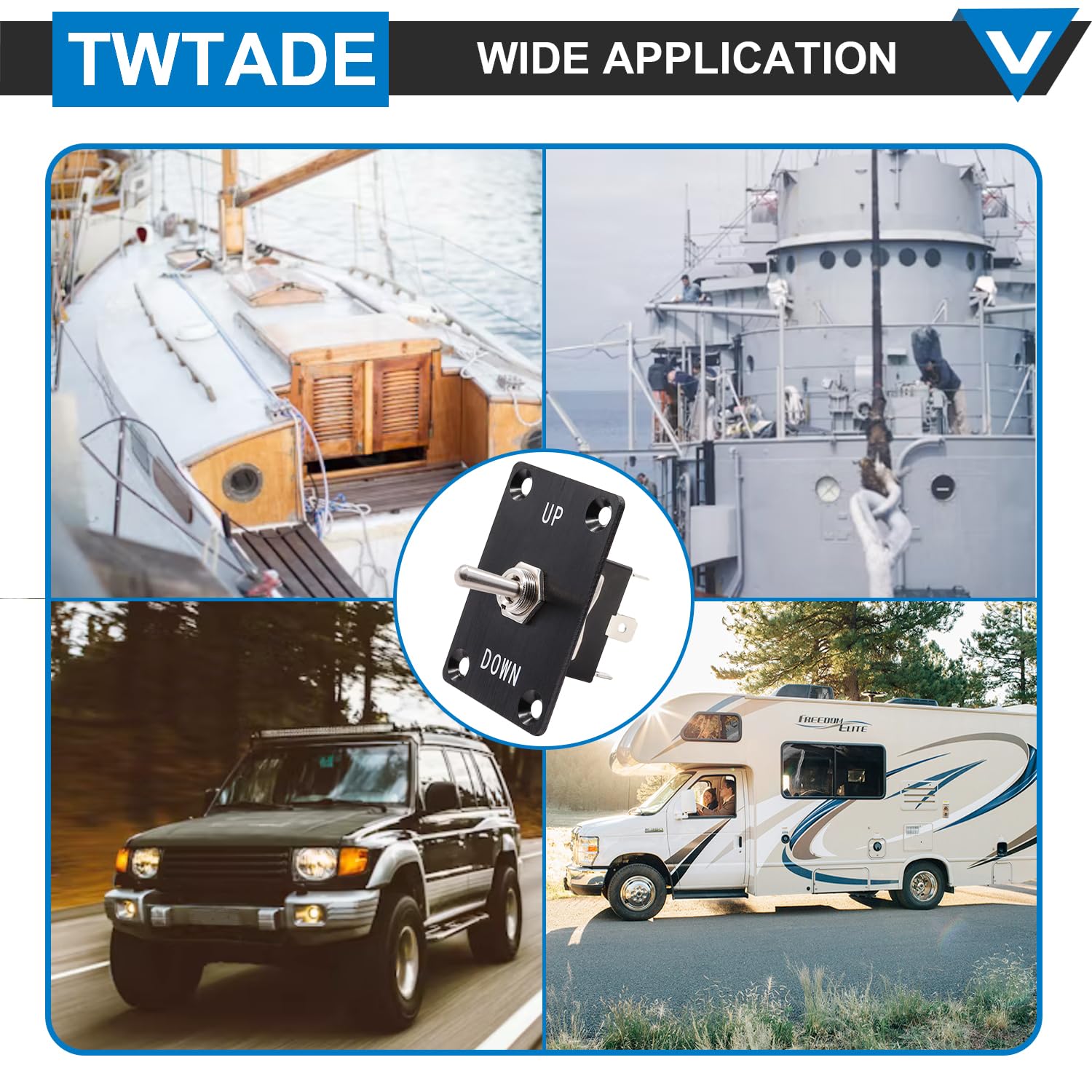TWTADE Interruttore a levetta momentaneo a bilanciere per barche a 3 pin 3 posizioni (ON)/Off/(ON) Interruttore su e giù con pannello, tappo impermeabile e filo per barca Marine RV 12 V 15 A