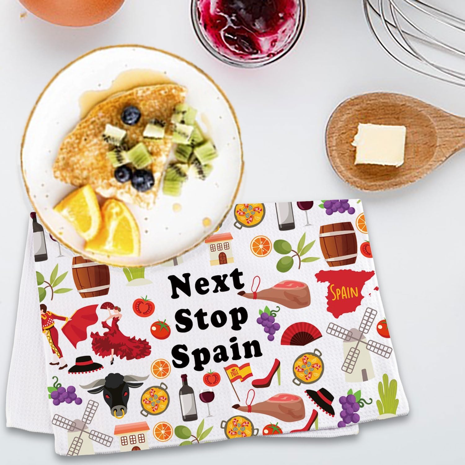 MNIGIU Spain Symbols Souvenir Kitchen Towel Spain Vcation Gift Spain Trip Dish Towel Spanish Gift Europe Travel Gift - Image 5
