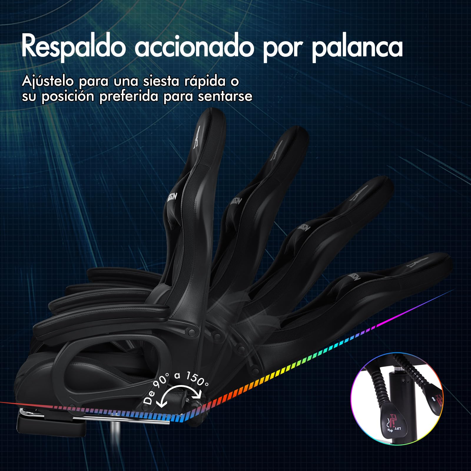 ALFORDSON Silla Gaming con Masaje y LED, Silla Gamer Ergonómica con Cojín Lumbar y Cervical, Reposapiés Telescópico, Iluminación para Juegos, Oficina, Ordenador, Videojuego, Cuero PU(Negra)