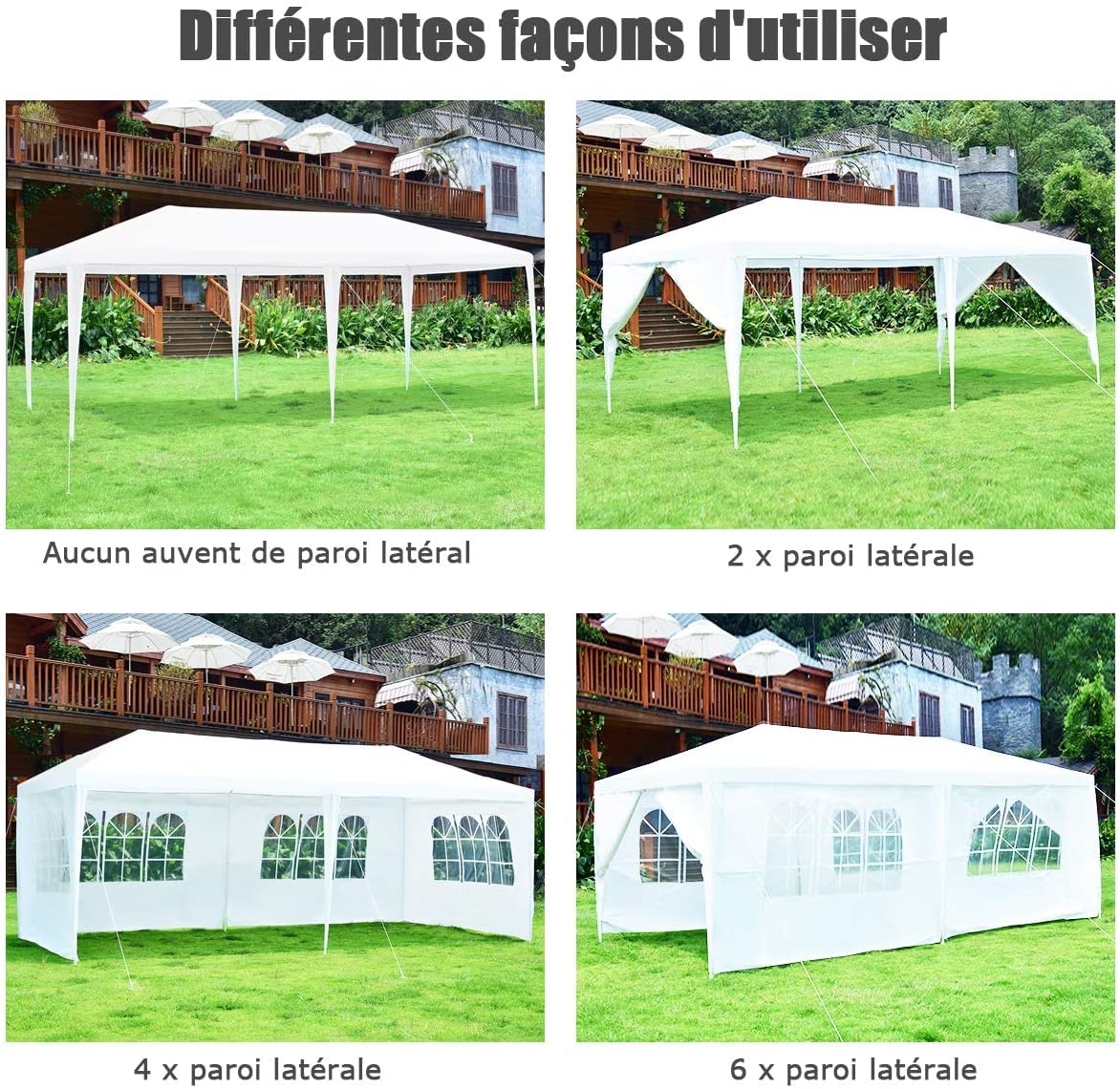 RELAX4LIFE Tonnelle de Jardin Extérieur 3x6 M avec 6 Parois Amovibles, Barnum 3x6 en PE Imperméable, Sac de Transport, Protection Solaire, Montage Facile, pour Marché Fête