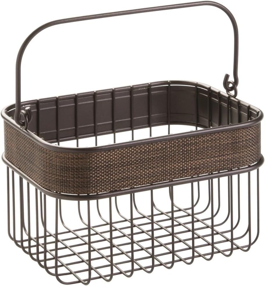 InterDesign Twillo Bathroom or Kitchen Wire Oganizer Basket with Handle, Bronze