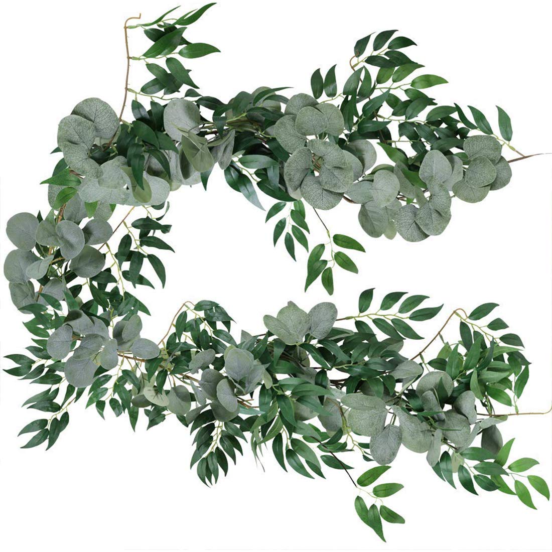 Chilits 6 Feet Artificial Eucalyptus, Green Garland Blended Faux Silver Dollar Eucalyptus and Willow Vines Twigs Leaves Garland String Arch Swag Backdrop Garland for Home Wedding Decoration