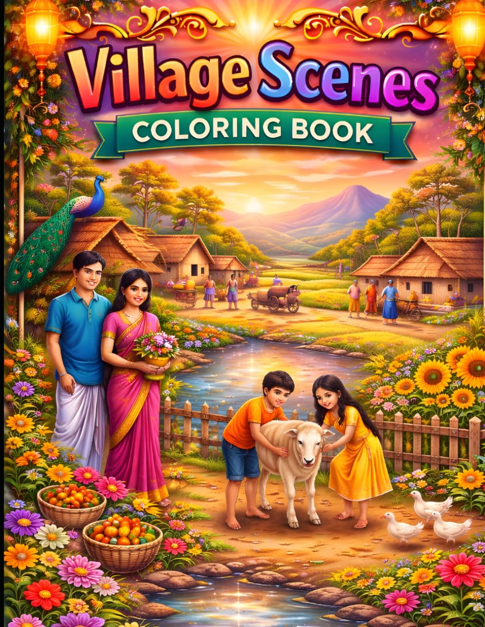 Village Scenes Coloring Book for All Ages: Relaxing Countryside Landscapes, Rural Life, Farm Animals and Peaceful Nature Designs for Kids, Teens and Adults