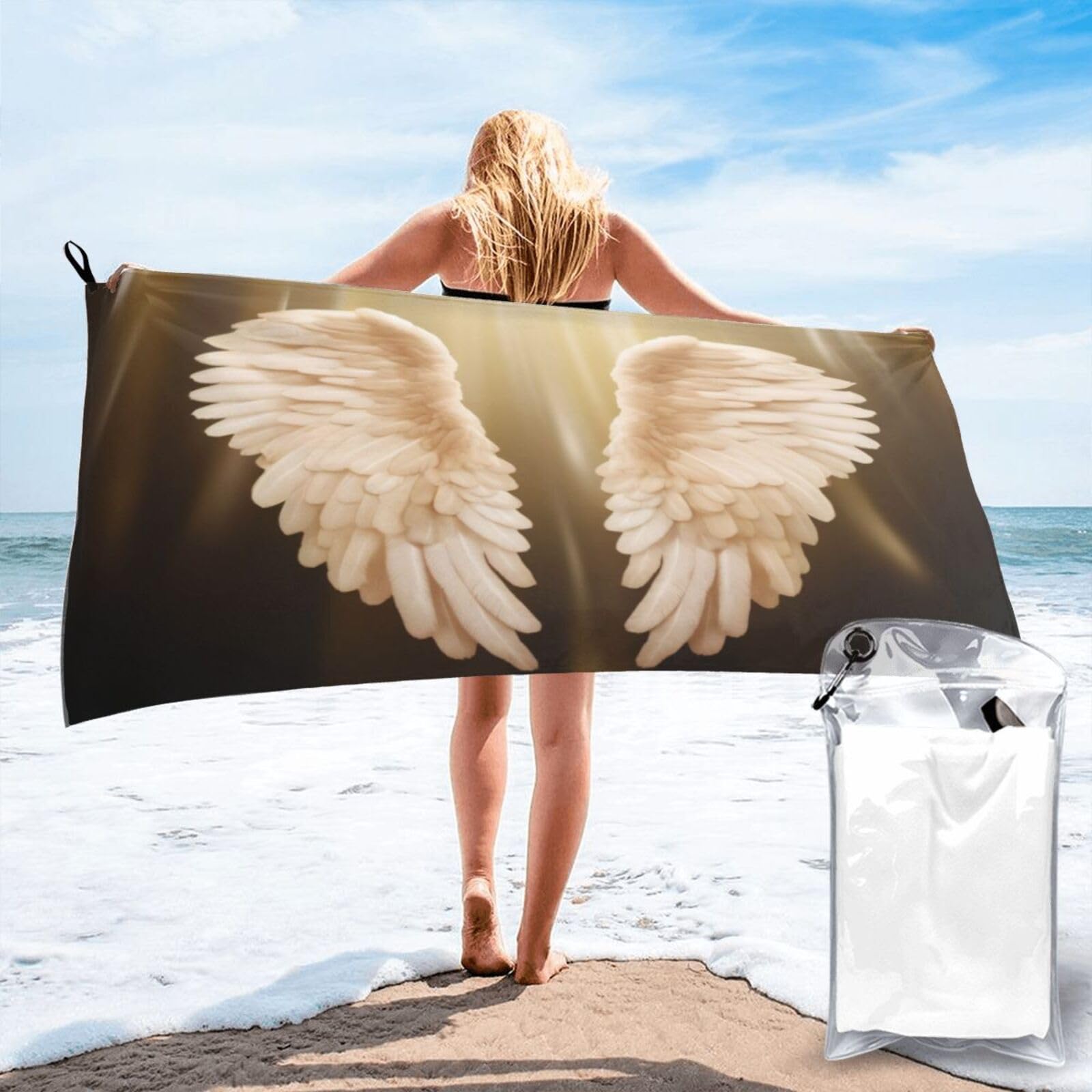 BKTRAVERPT Cute Angel Wing Microfiber Beach Towel - Soft, Quick Dry, Super Absorbent Large Bath Towels For Swimming, Travel, Gym, Yoga. Women Men 80Ã—160 Cm