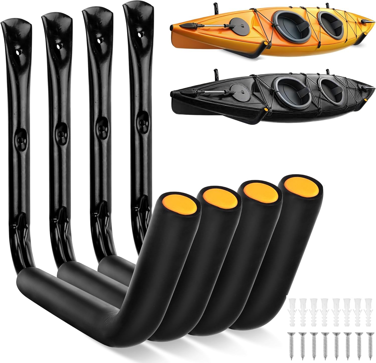 SEDY Kajak-Aufbewahrungsregal Garagenhaken: 4-teiliges 38,1 cm robustes Jumbo-Arm-Kajakregal hält 45,4 kg Wandhalterung, Garagenaufbewahrungshaken zum Aufhängen von Surfbrett, Snowboard, Paddelboard,